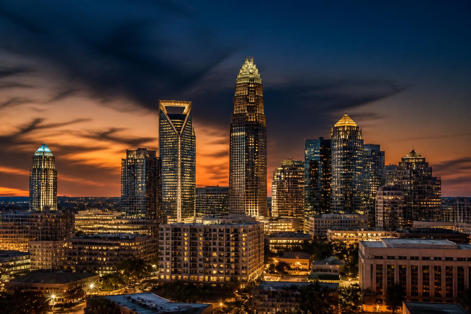 Charlotte NC skyline at dusk